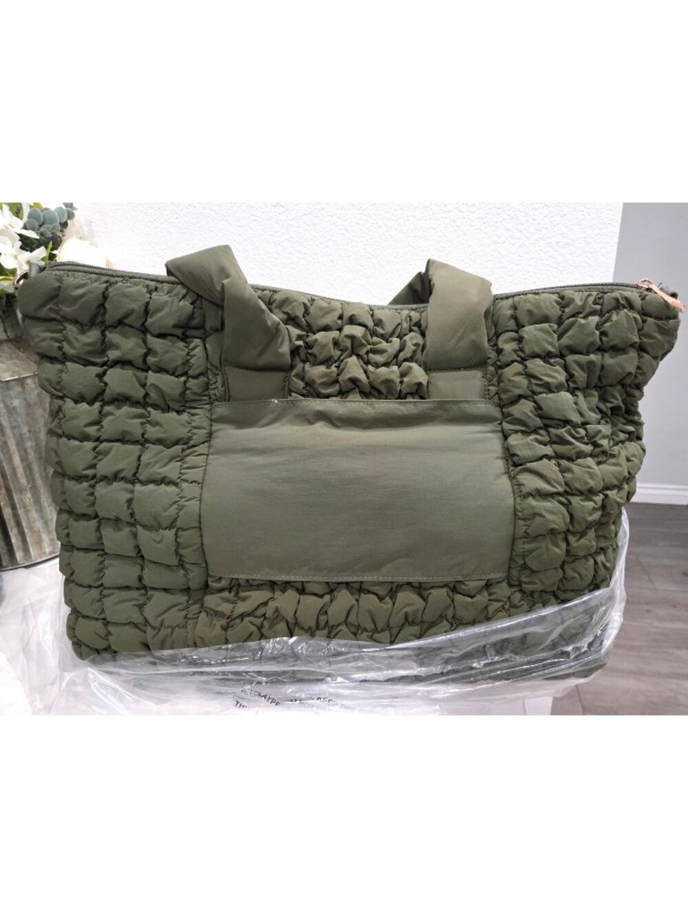 A New Day Quilted Olive Green Weekender Bag with Shoulder Strap Large Size